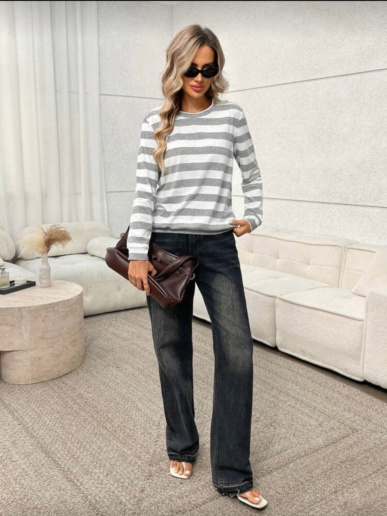 Sudadera Easowa gris a rayas