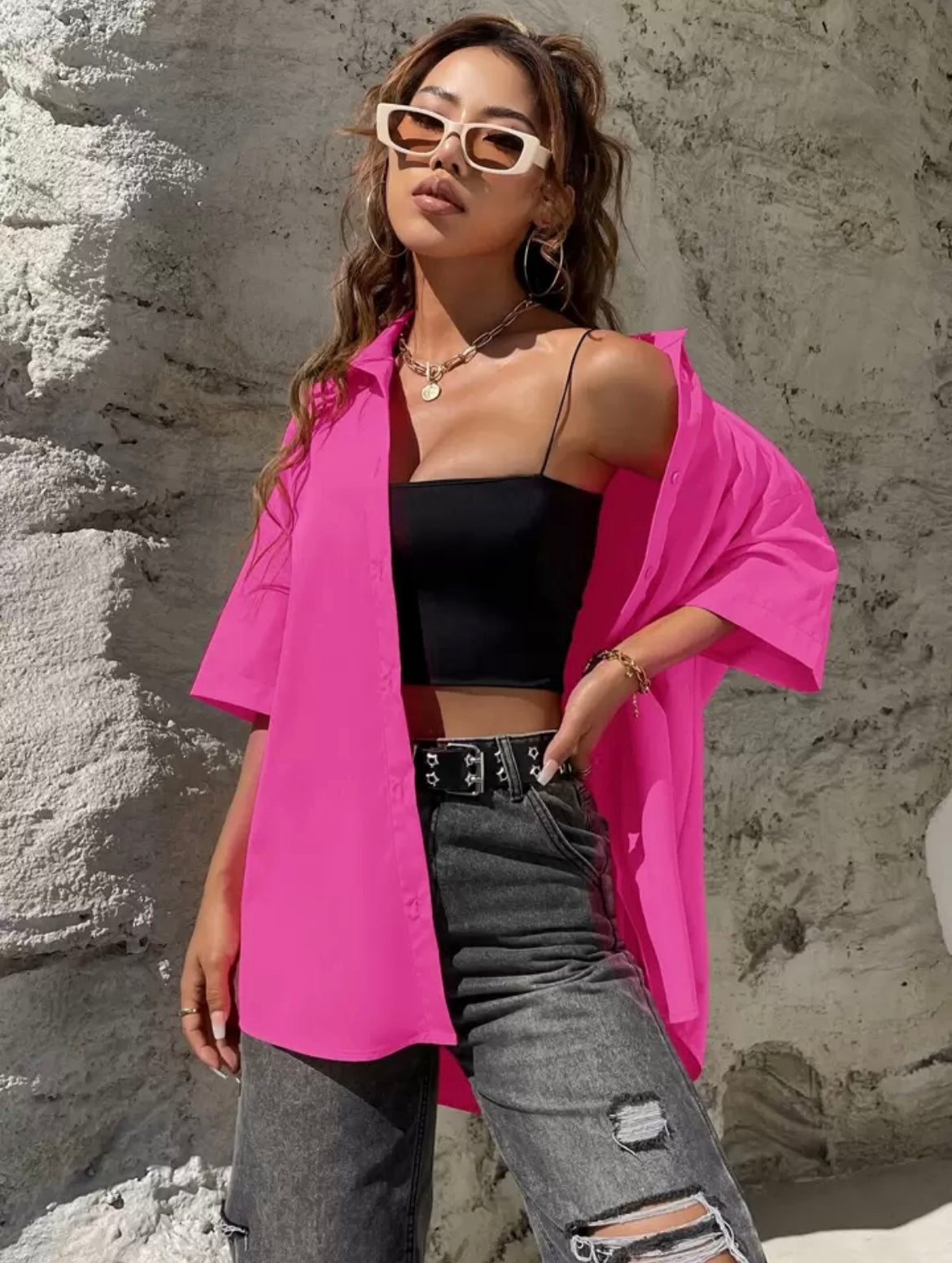 Camisa Rosa Manga Corta Básica