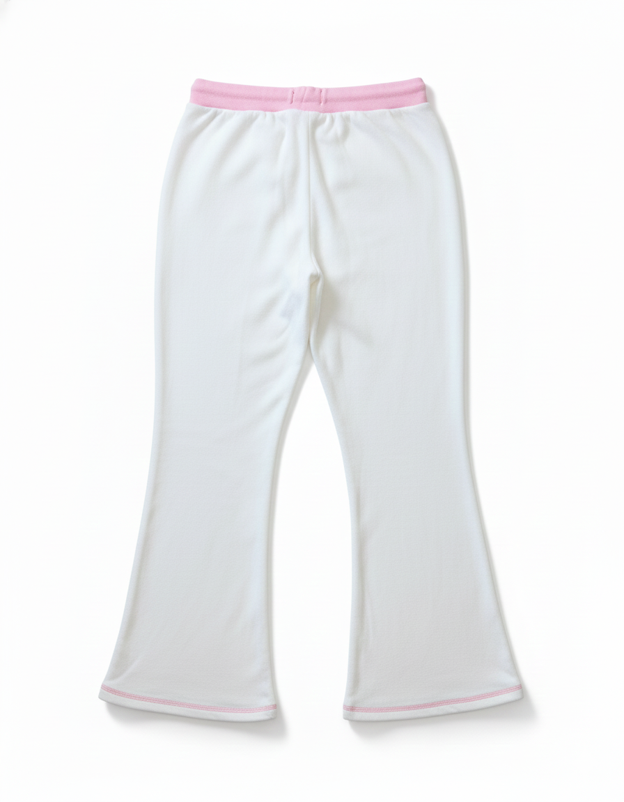 Pantalón blanco de paño con bordado rosado