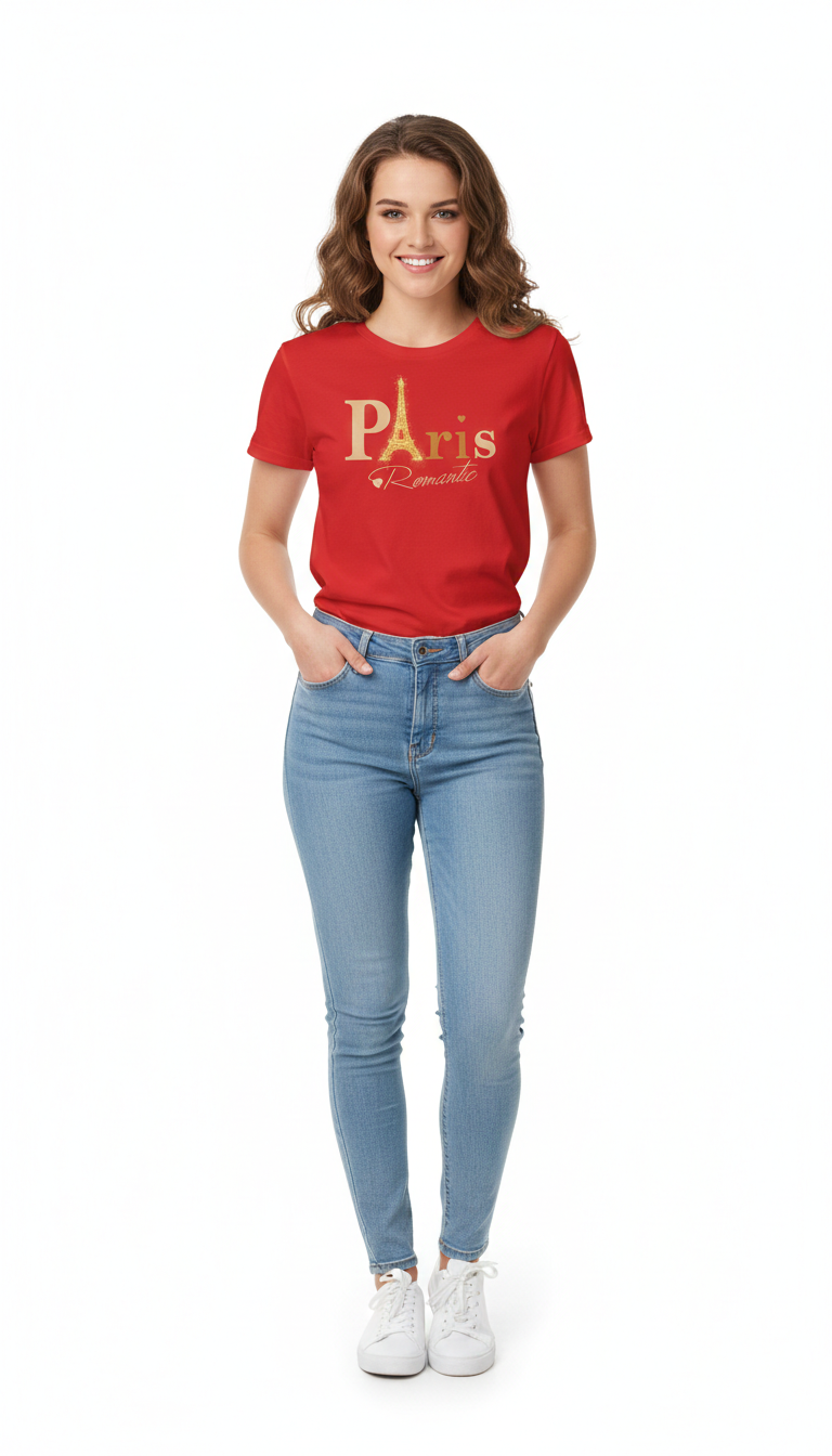 Remera Roja Estampada París
