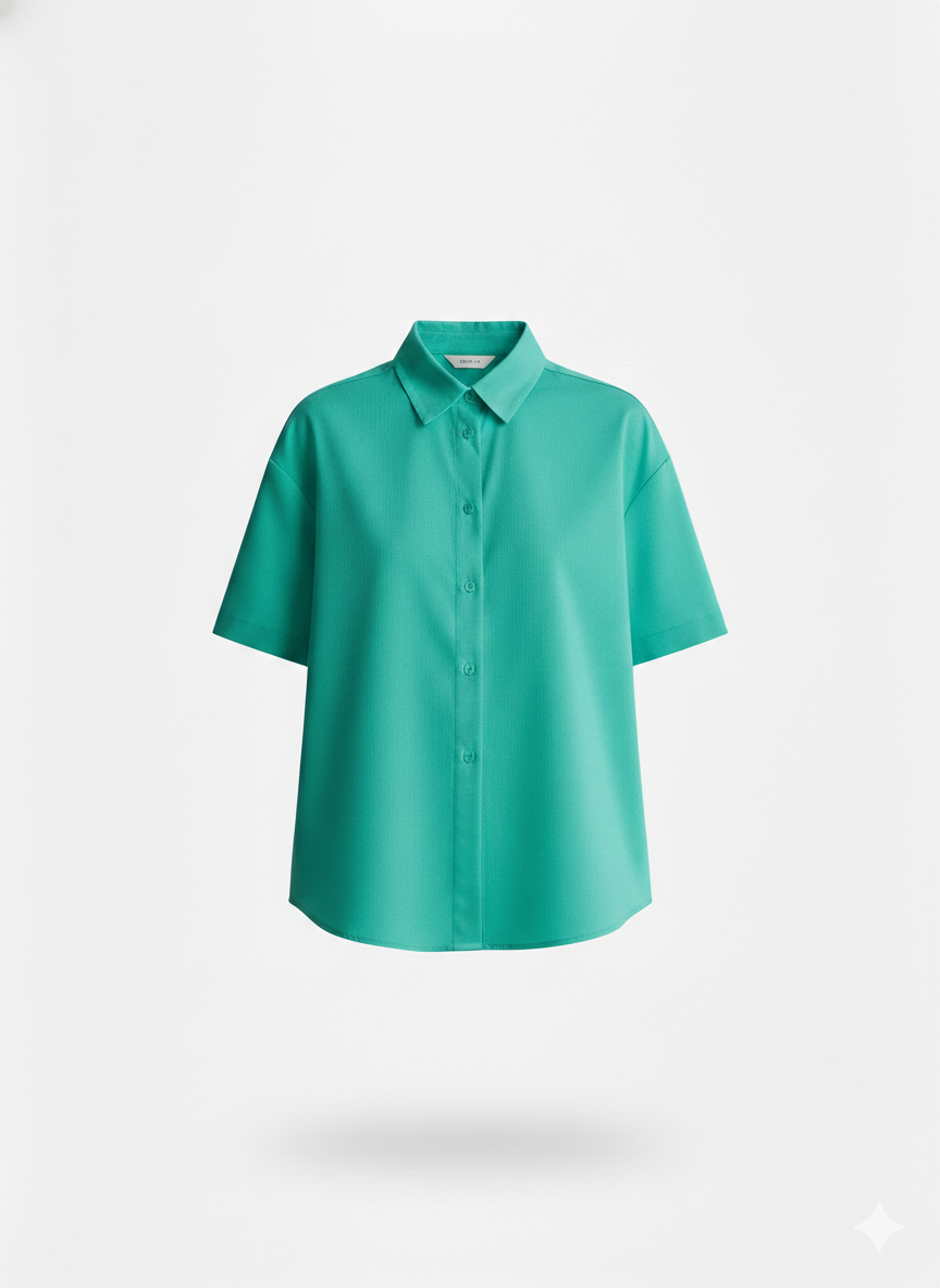 Camisa Manga corta Turquesa Ancha