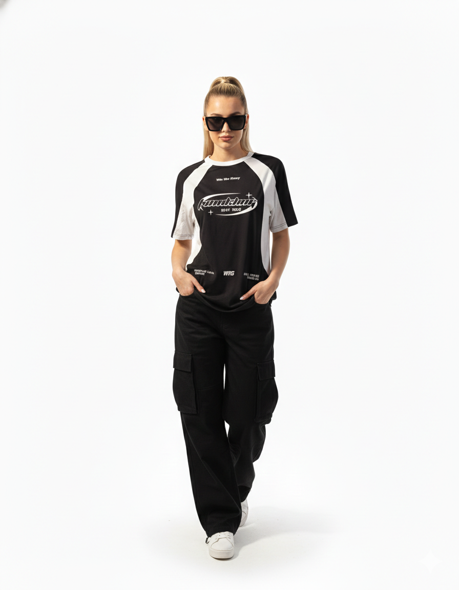 Remera Oversize Estampada Negra y Blanca