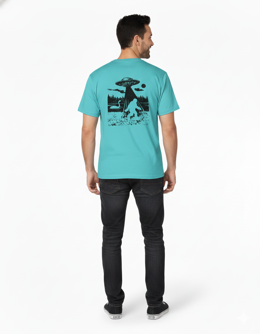 Remera turquesa de algodón con estampado trasero