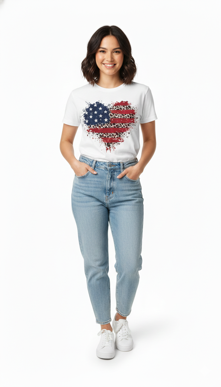 Remera con Estampado de Corazón USA