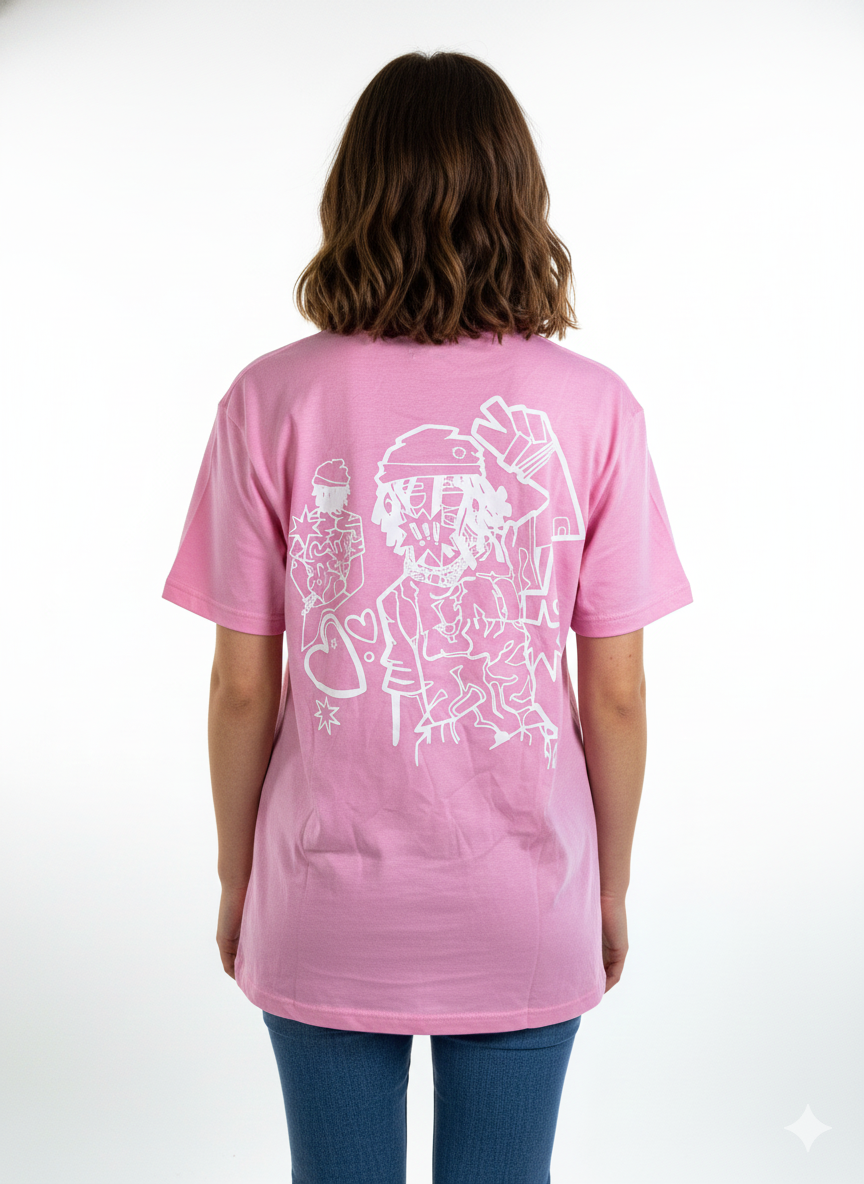 Remera rosada de algodón con estampado trasero