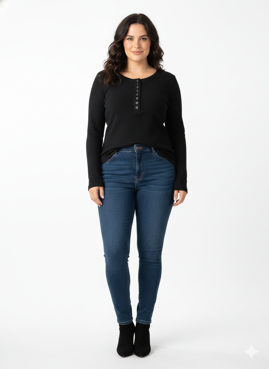 Remera Manga Larga Rib con botones frontales