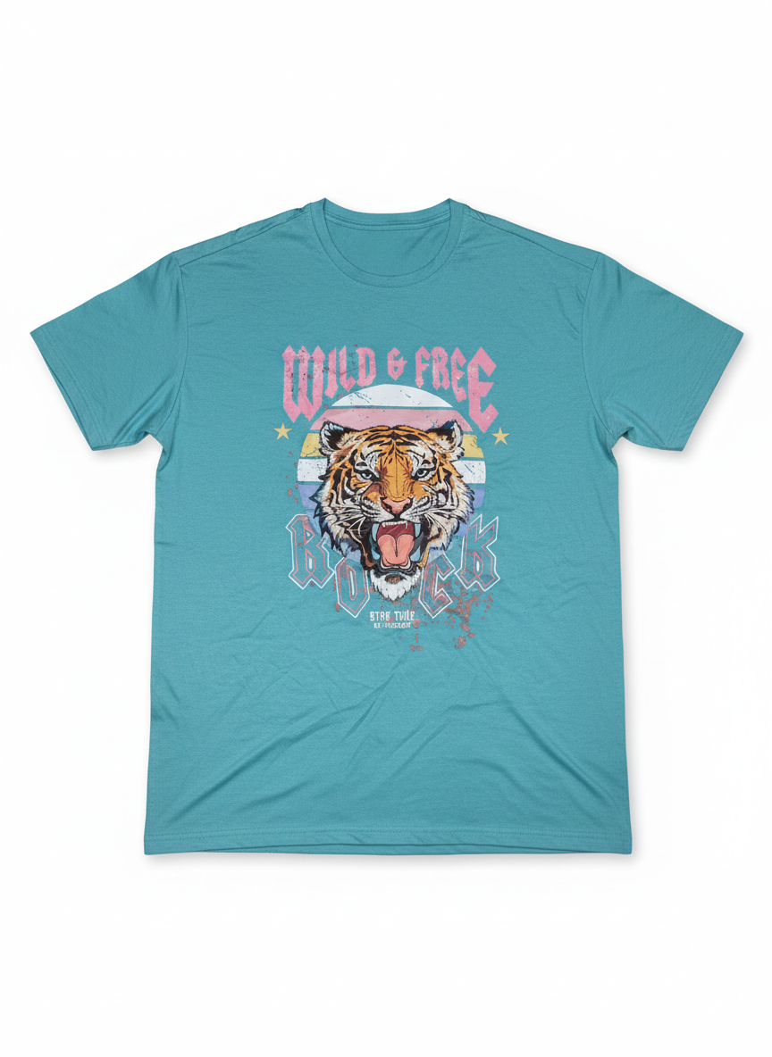 Remera Turquesa de algodón con estampado