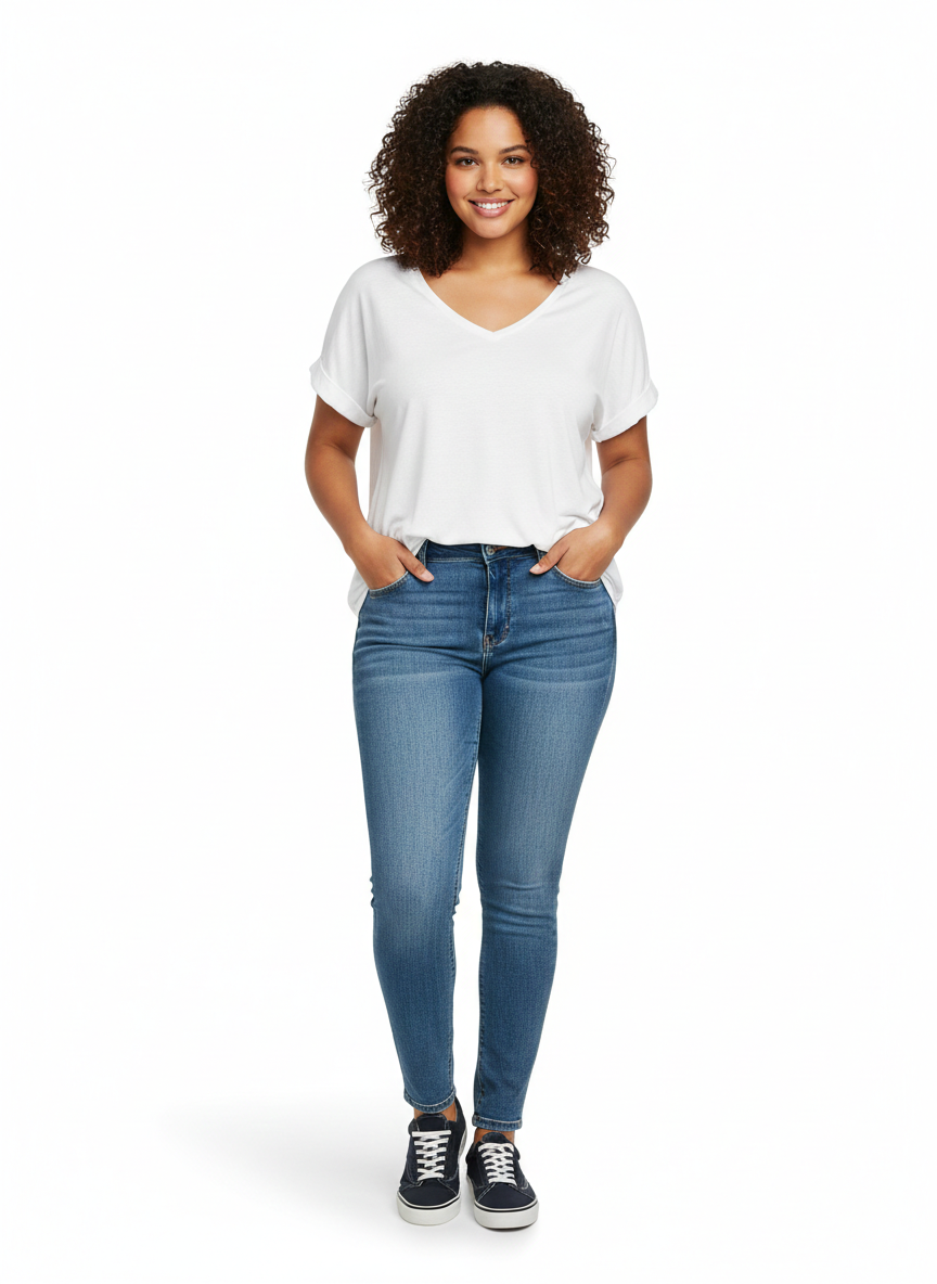 Remera Blanca Básica con Escote en V