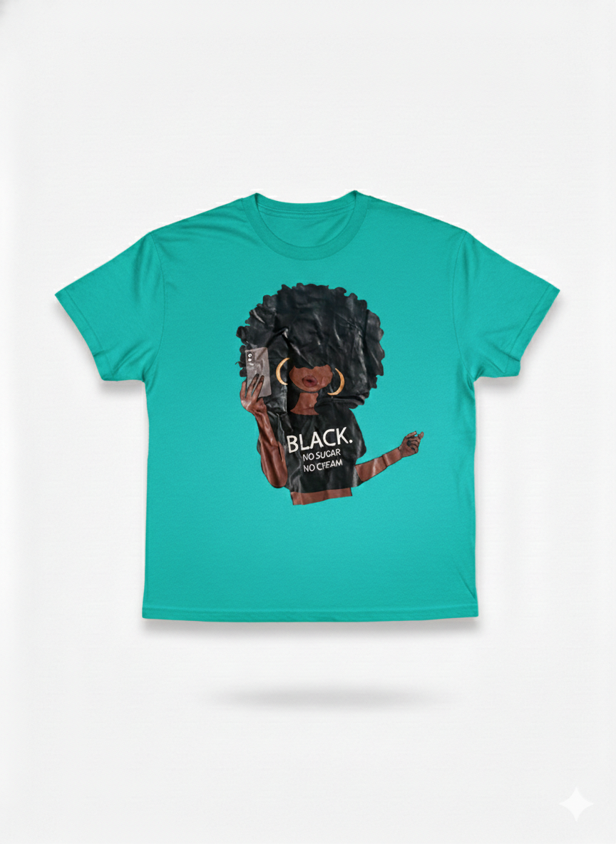 Remera Turquesa de Algodón Estampada