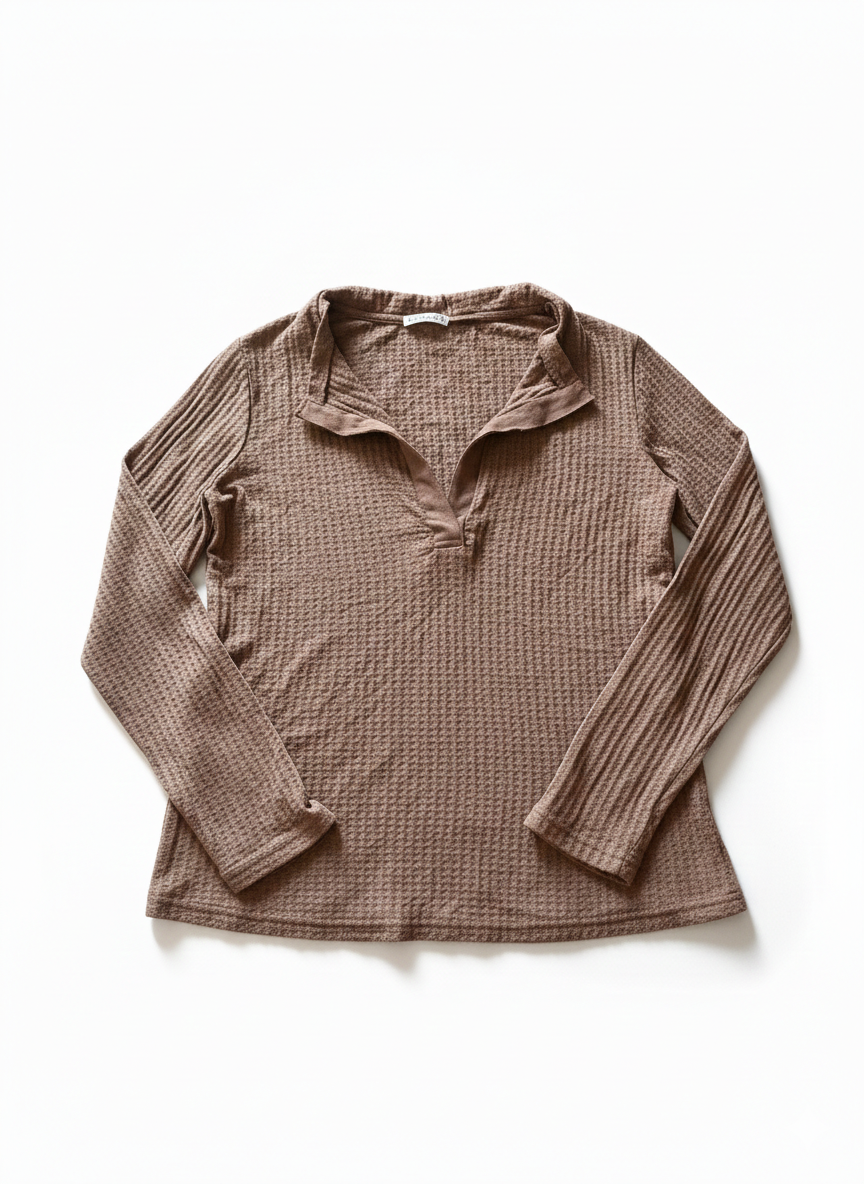 Remera Manga Larga Texturada con Cuello Abierto