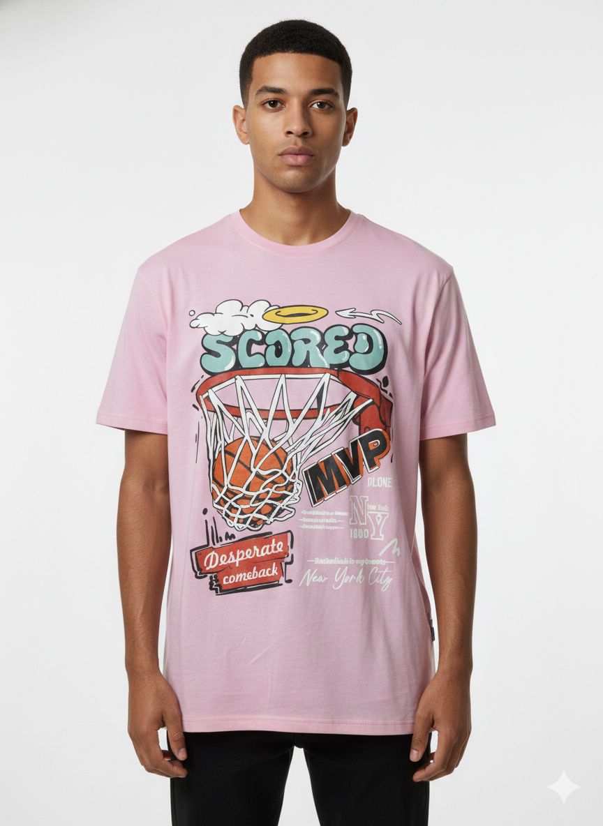 Remera rosada de algodón con estampado