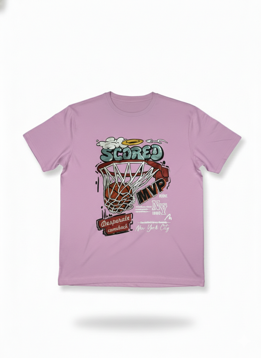 Remera rosada de algodón con estampado