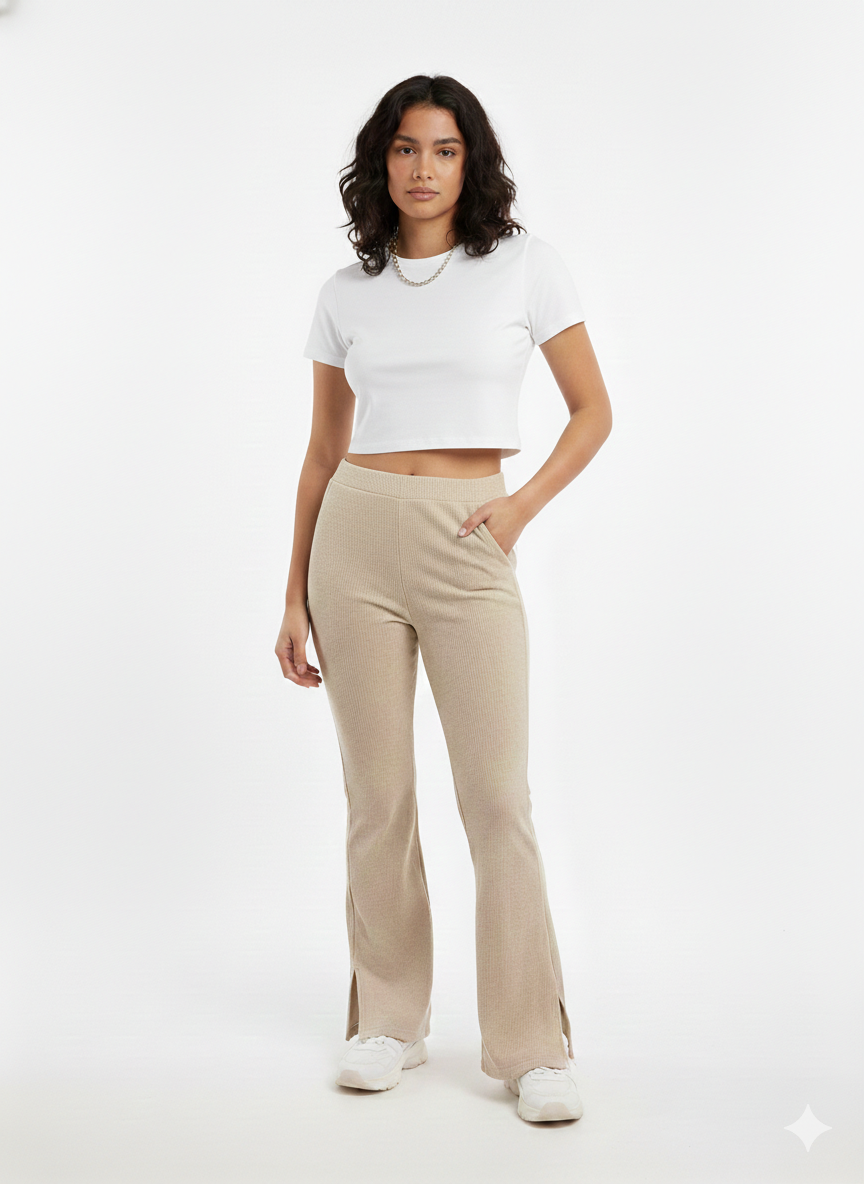 Pantalón tiro alto en Textura Lanilla