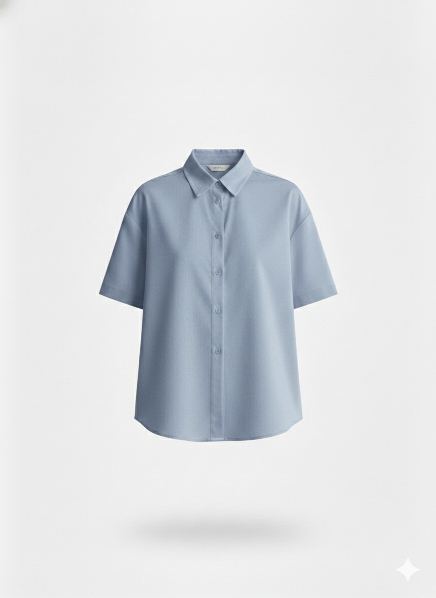 Camisa Celeste Manga corta Ancha