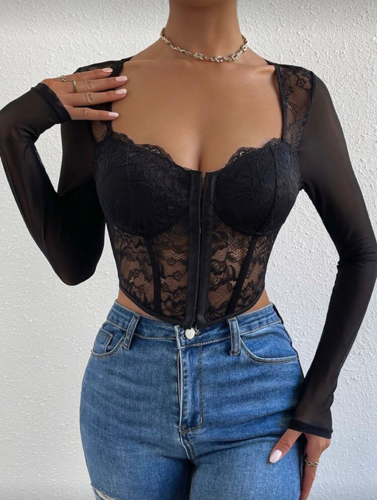 Top bustier SHEIN Allurite asimétrico con encaje