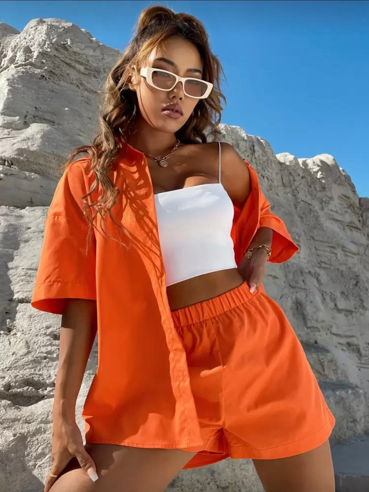 Short SHEIN Unity naranja liso