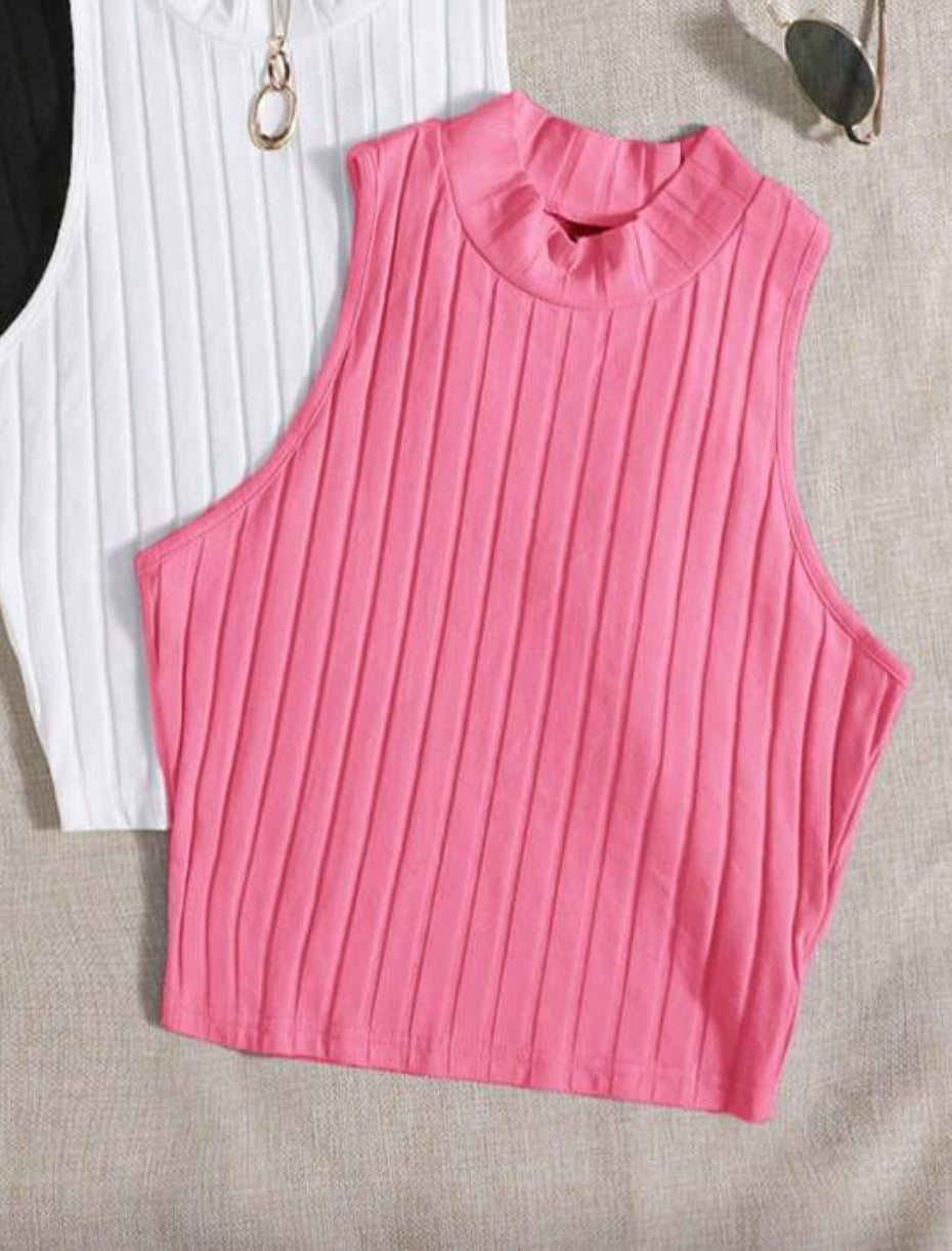 Camiseta SHEIN EZwear rosada cuello alto