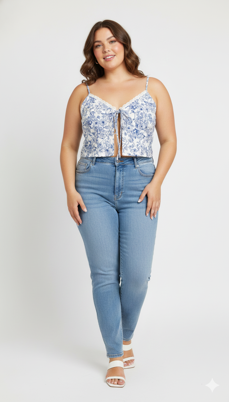 Top floreado blanco con azul