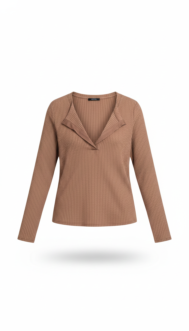 Blusa Marrón con Cuello Abierto