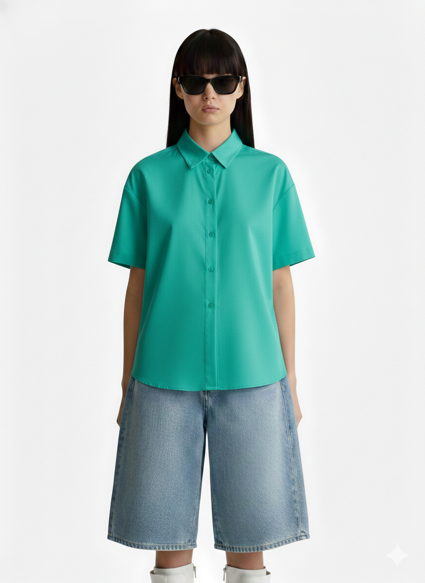 Camisa Manga corta Turquesa Ancha