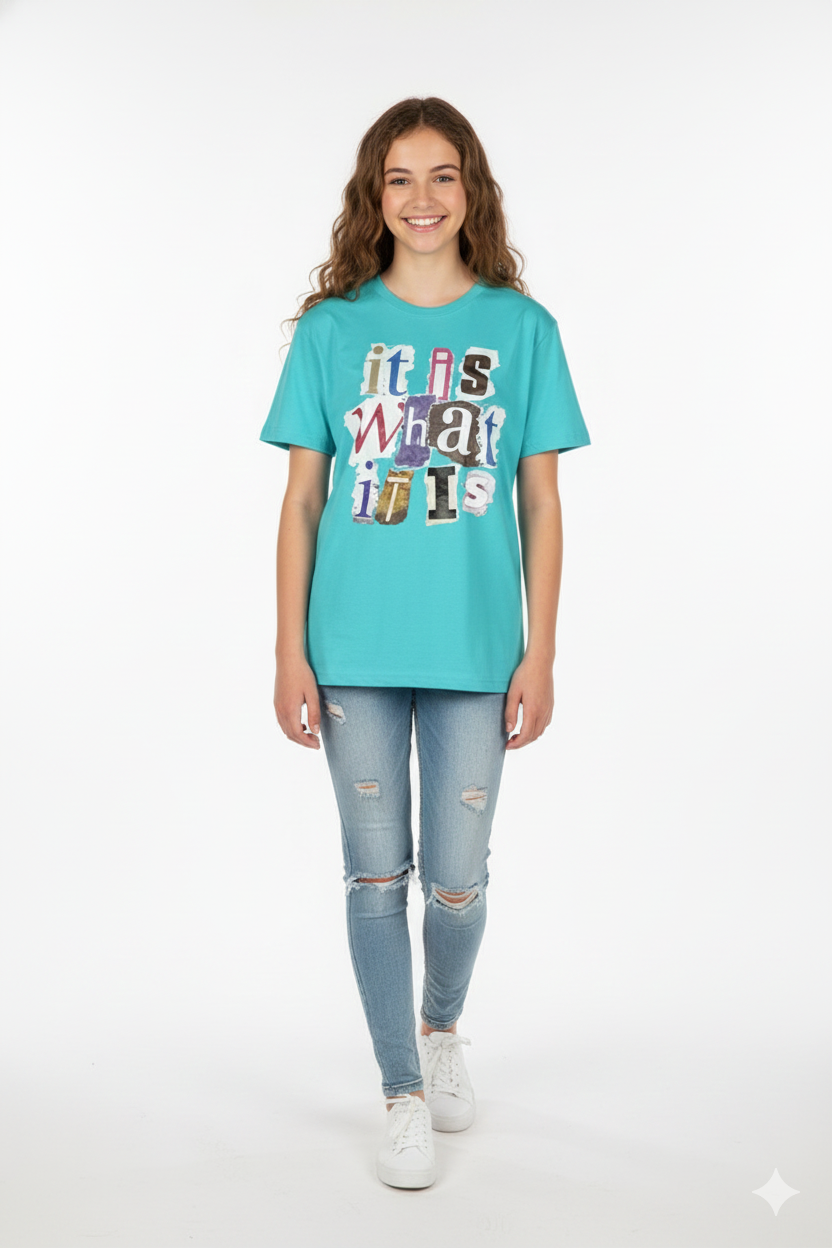 Remera turquesa de algodón con estampado