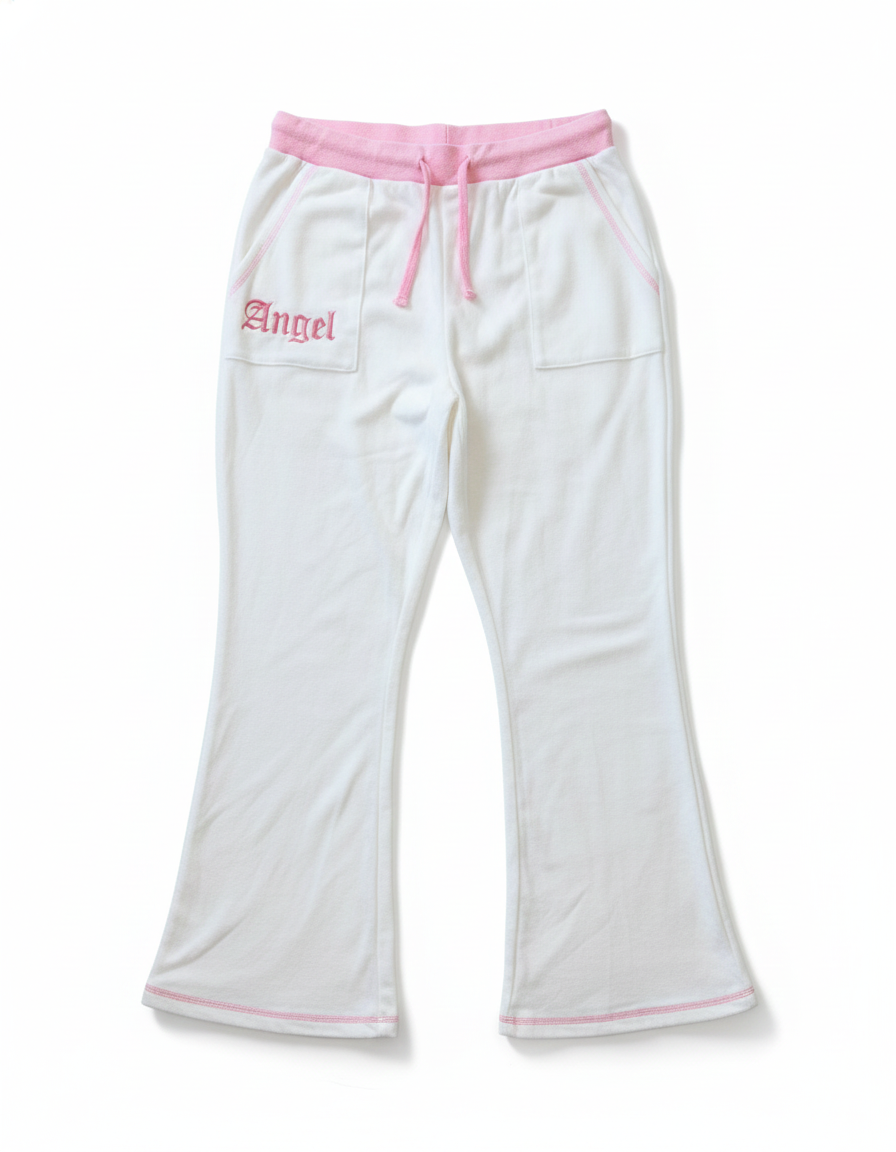 Pantalón blanco de paño con bordado rosado