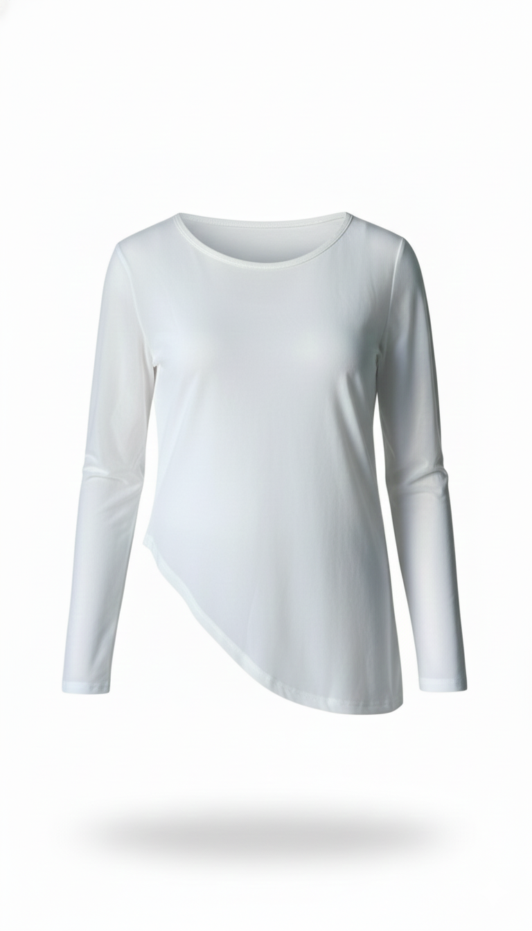 Blusa blanca de manga larga con cierre en pico