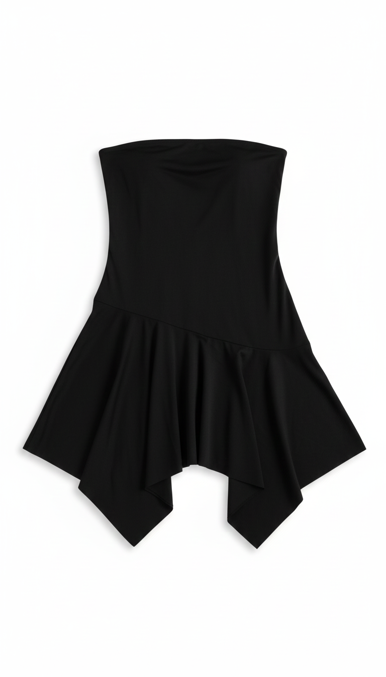 Vestido negro estilo bailarina con terminaciones en picos