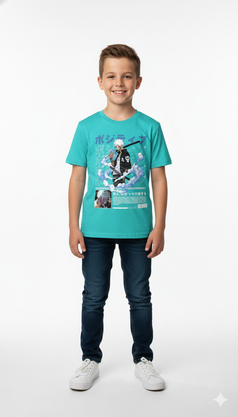 Remera turquesa de algodón con estampado frontal