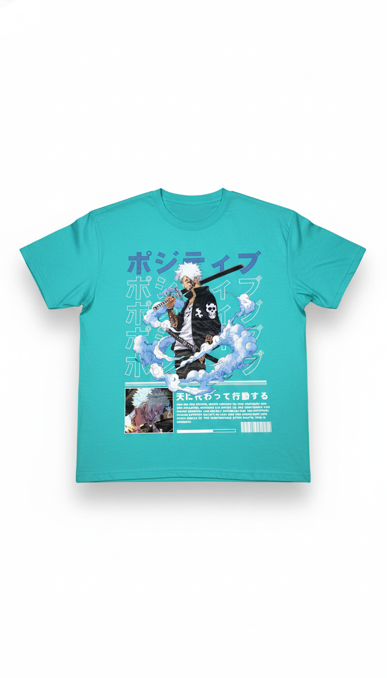 Remera turquesa de algodón con estampado frontal