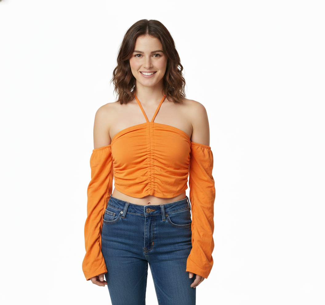 Top naranja sin hombros de manga larga