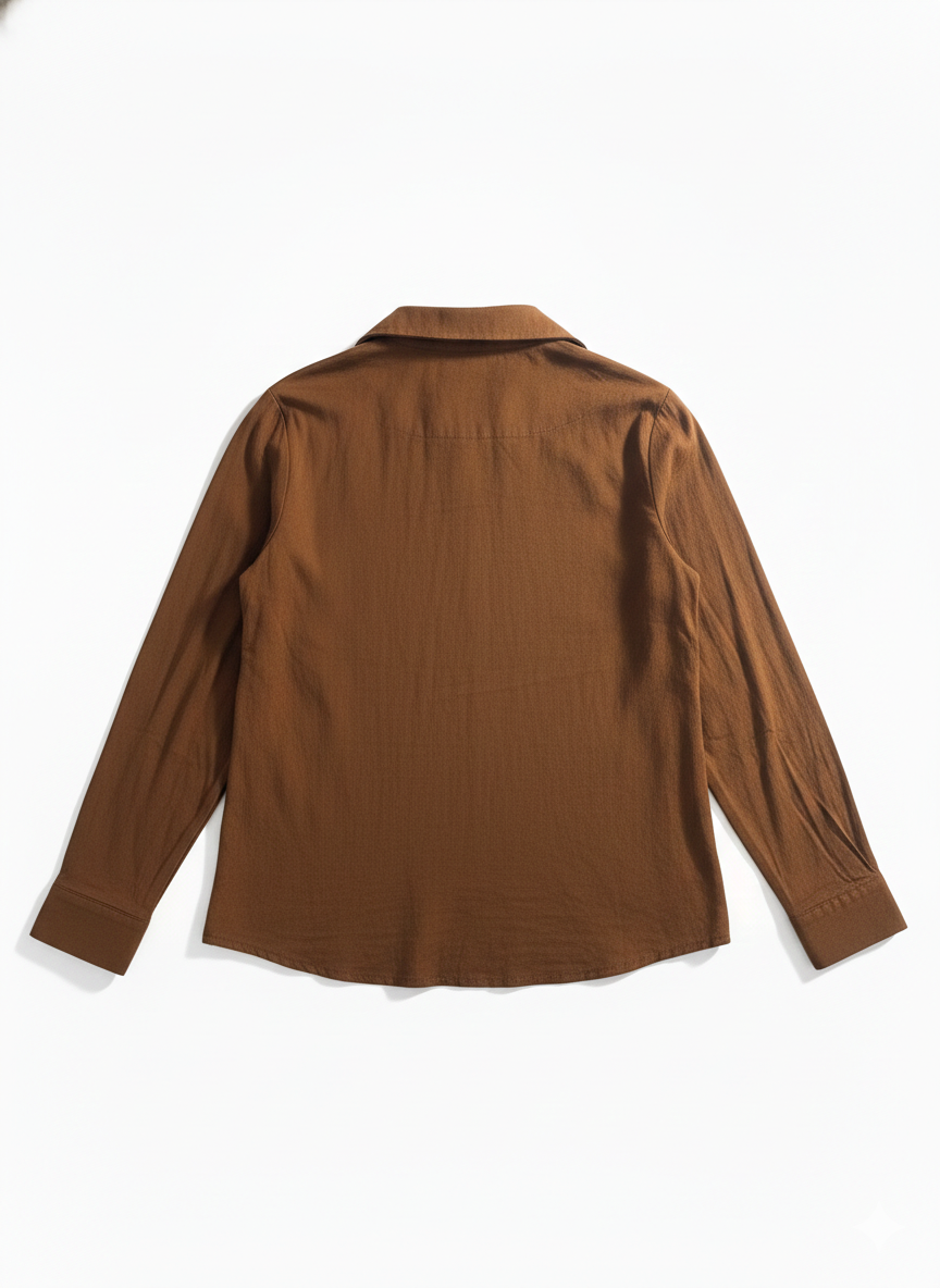 Camisa Marrón con Acordonado frontal y Bolsillos