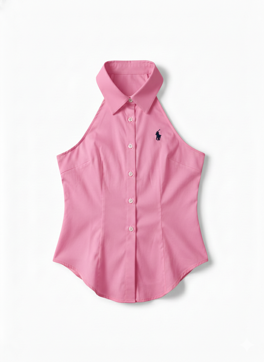 Camisa Polo sin Mangas Rosa
