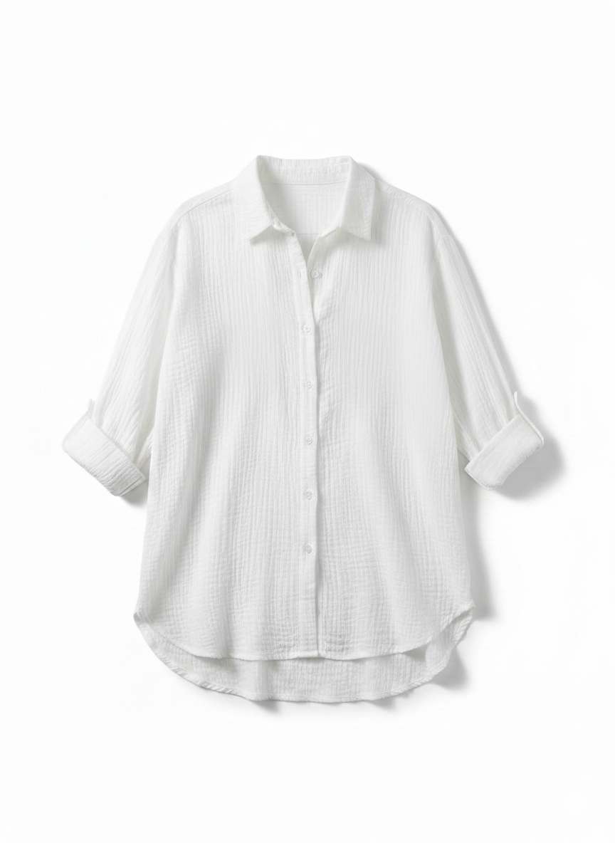 Camisa Blanca Oversize de Algodón Texturizada