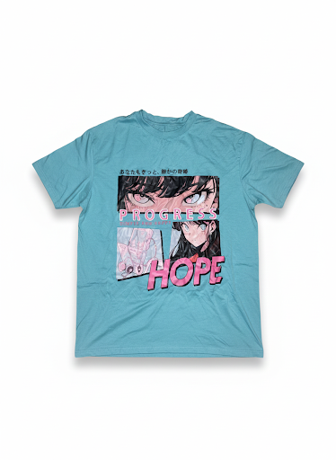 Remera turquesa de algodón con estampado