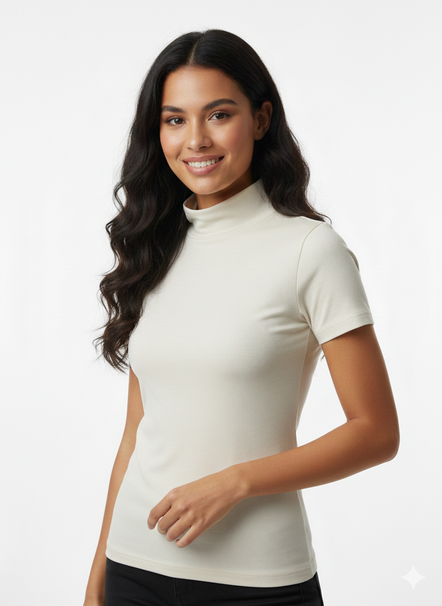 Remera de Punto Liso de Cuello Alto