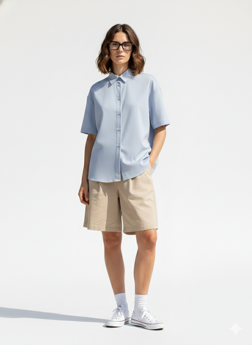 Camisa Celeste Manga corta Ancha